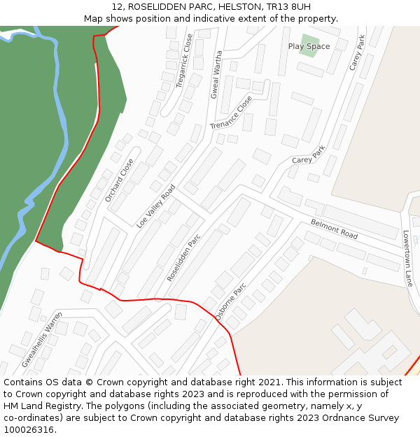 12, ROSELIDDEN PARC, HELSTON, TR13 8UH: Location map and indicative extent of plot