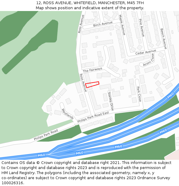 12, ROSS AVENUE, WHITEFIELD, MANCHESTER, M45 7FH: Location map and indicative extent of plot