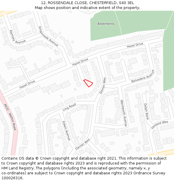 12, ROSSENDALE CLOSE, CHESTERFIELD, S40 3EL: Location map and indicative extent of plot