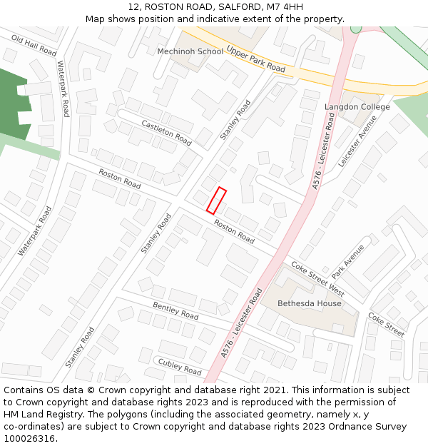 12, ROSTON ROAD, SALFORD, M7 4HH: Location map and indicative extent of plot