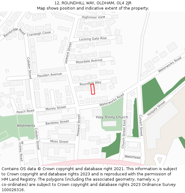 12, ROUNDHILL WAY, OLDHAM, OL4 2JR: Location map and indicative extent of plot