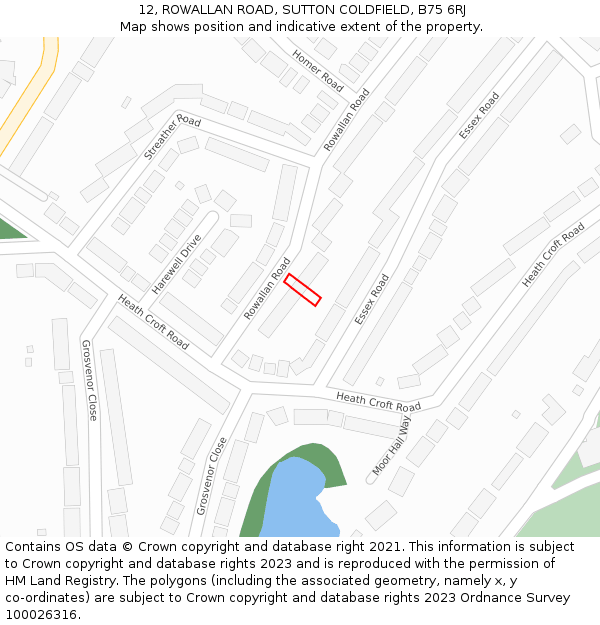 12, ROWALLAN ROAD, SUTTON COLDFIELD, B75 6RJ: Location map and indicative extent of plot