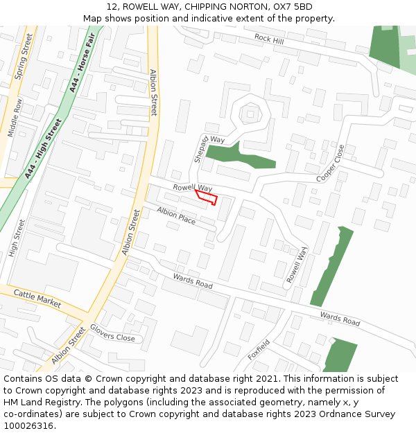 12, ROWELL WAY, CHIPPING NORTON, OX7 5BD: Location map and indicative extent of plot