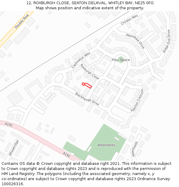 12, ROXBURGH CLOSE, SEATON DELAVAL, WHITLEY BAY, NE25 0FG: Location map and indicative extent of plot