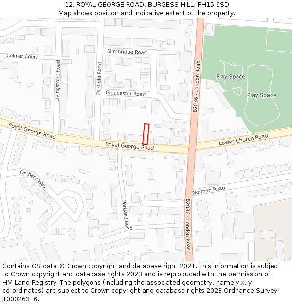 12, ROYAL GEORGE ROAD, BURGESS HILL, RH15 9SD: Location map and indicative extent of plot