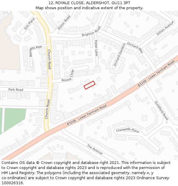 12, ROYALE CLOSE, ALDERSHOT, GU11 3PT: Location map and indicative extent of plot