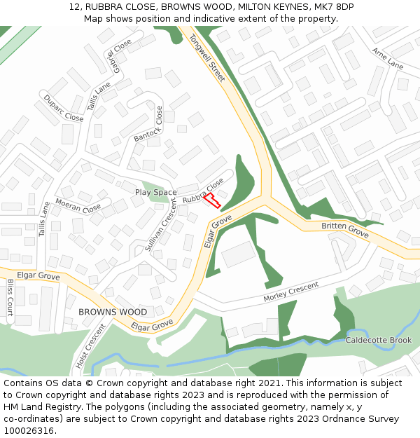 12, RUBBRA CLOSE, BROWNS WOOD, MILTON KEYNES, MK7 8DP: Location map and indicative extent of plot