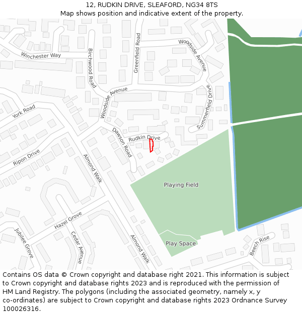 12, RUDKIN DRIVE, SLEAFORD, NG34 8TS: Location map and indicative extent of plot