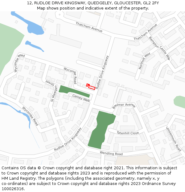 12, RUDLOE DRIVE KINGSWAY, QUEDGELEY, GLOUCESTER, GL2 2FY: Location map and indicative extent of plot