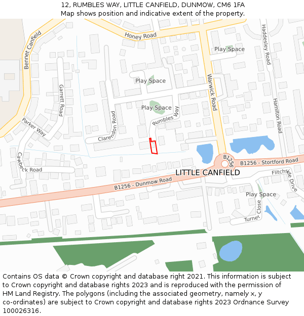 12, RUMBLES WAY, LITTLE CANFIELD, DUNMOW, CM6 1FA: Location map and indicative extent of plot