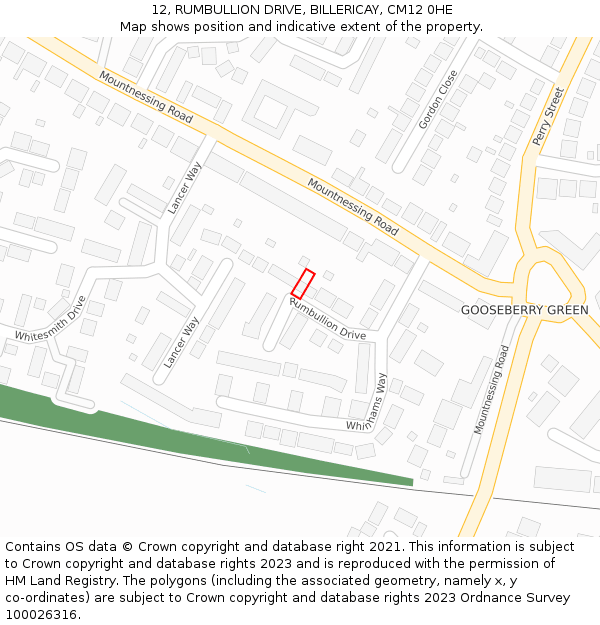 12, RUMBULLION DRIVE, BILLERICAY, CM12 0HE: Location map and indicative extent of plot