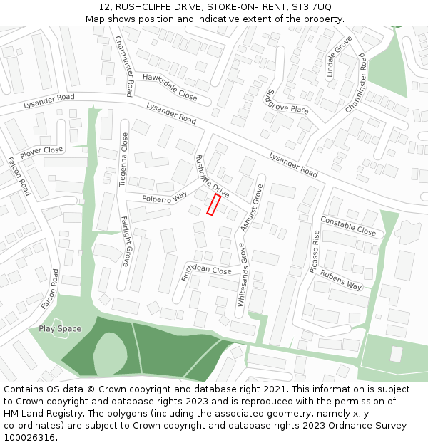 12, RUSHCLIFFE DRIVE, STOKE-ON-TRENT, ST3 7UQ: Location map and indicative extent of plot