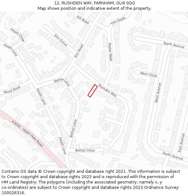 12, RUSHDEN WAY, FARNHAM, GU9 0QG: Location map and indicative extent of plot