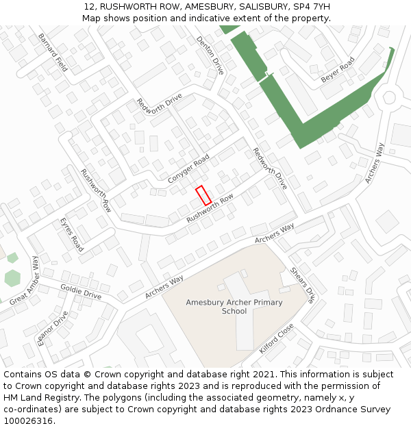 12, RUSHWORTH ROW, AMESBURY, SALISBURY, SP4 7YH: Location map and indicative extent of plot