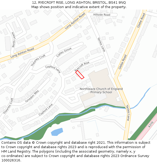 12, RYECROFT RISE, LONG ASHTON, BRISTOL, BS41 9NQ: Location map and indicative extent of plot