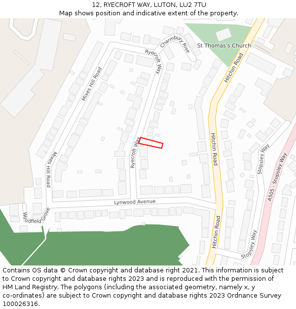 12, RYECROFT WAY, LUTON, LU2 7TU: Location map and indicative extent of plot