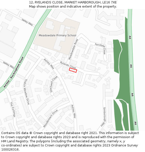 12, RYELANDS CLOSE, MARKET HARBOROUGH, LE16 7XE: Location map and indicative extent of plot