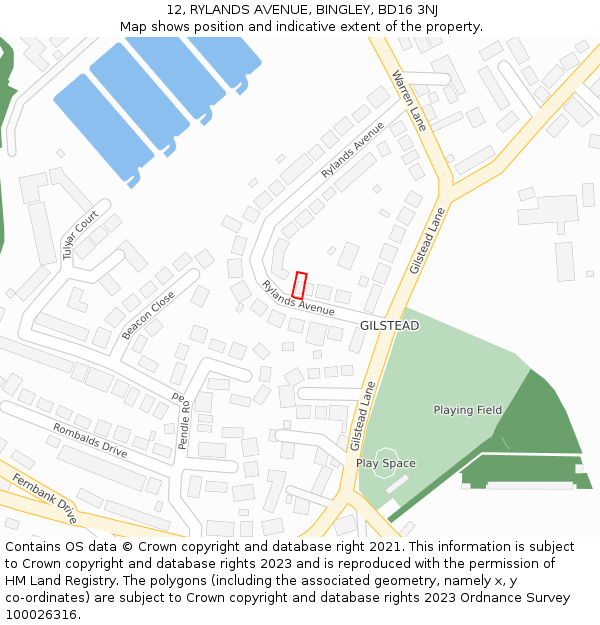 12, RYLANDS AVENUE, BINGLEY, BD16 3NJ: Location map and indicative extent of plot