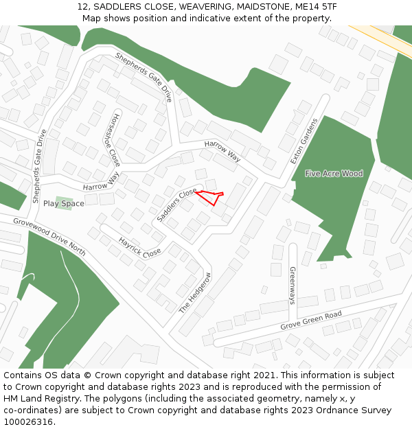 12, SADDLERS CLOSE, WEAVERING, MAIDSTONE, ME14 5TF: Location map and indicative extent of plot