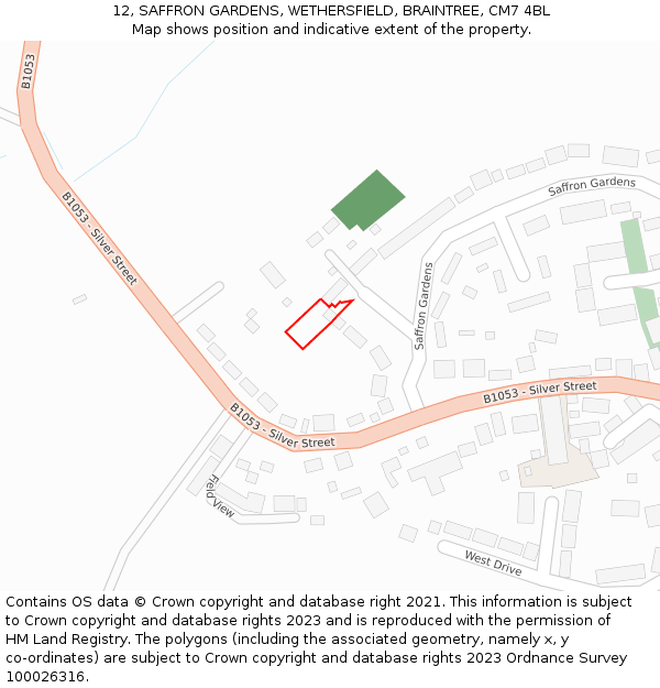 12, SAFFRON GARDENS, WETHERSFIELD, BRAINTREE, CM7 4BL: Location map and indicative extent of plot