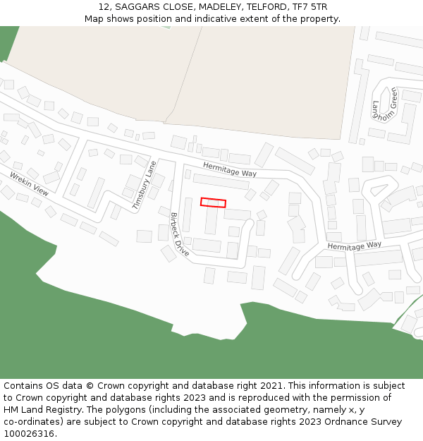 12, SAGGARS CLOSE, MADELEY, TELFORD, TF7 5TR: Location map and indicative extent of plot