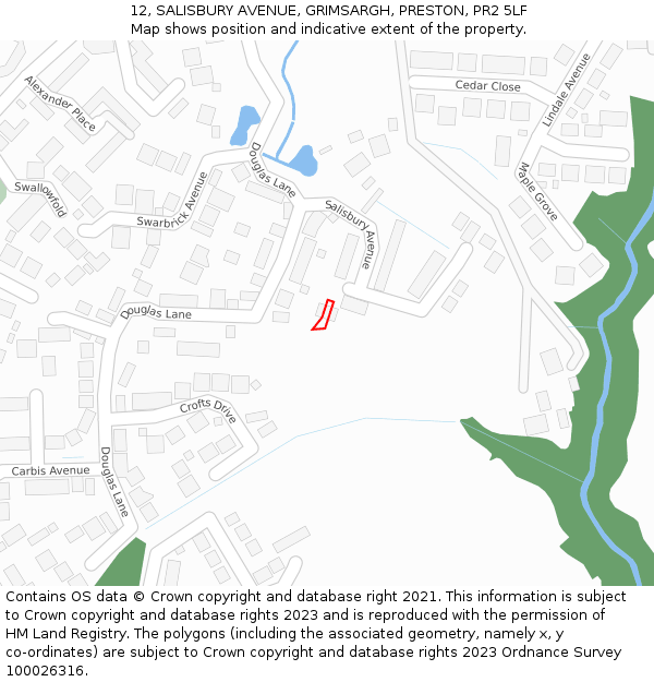 12, SALISBURY AVENUE, GRIMSARGH, PRESTON, PR2 5LF: Location map and indicative extent of plot