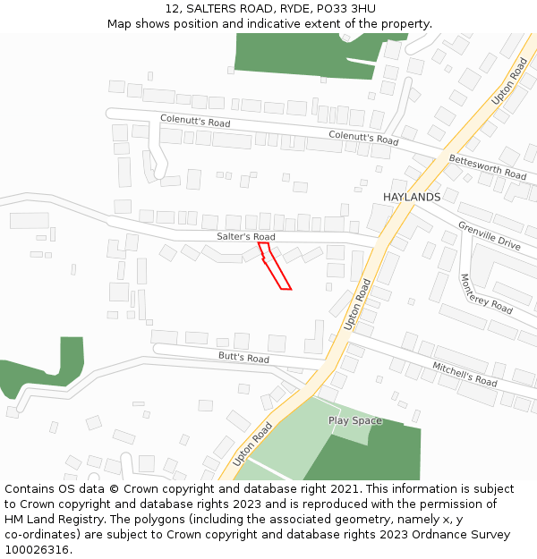 12, SALTERS ROAD, RYDE, PO33 3HU: Location map and indicative extent of plot