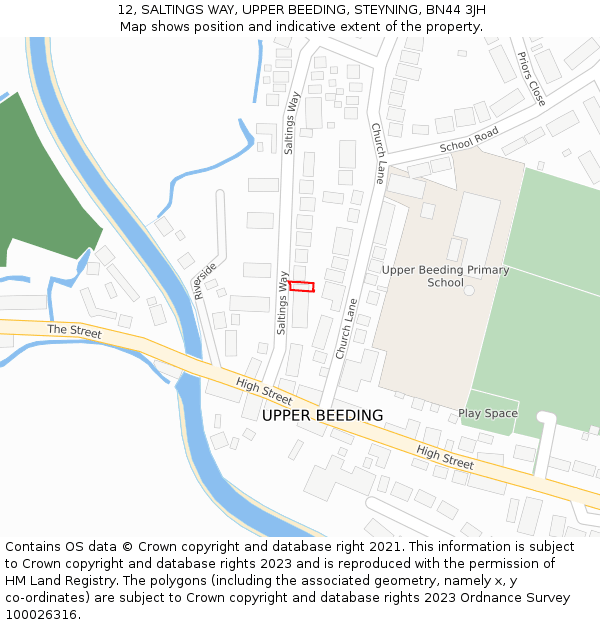 12, SALTINGS WAY, UPPER BEEDING, STEYNING, BN44 3JH: Location map and indicative extent of plot