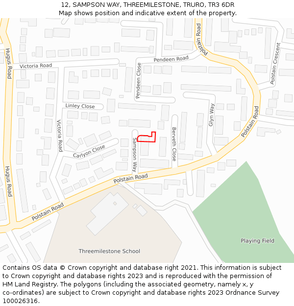 12, SAMPSON WAY, THREEMILESTONE, TRURO, TR3 6DR: Location map and indicative extent of plot