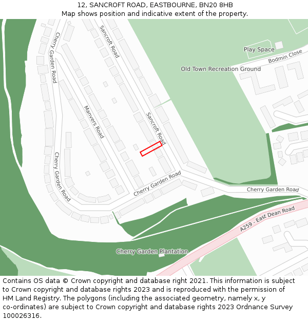 12, SANCROFT ROAD, EASTBOURNE, BN20 8HB: Location map and indicative extent of plot