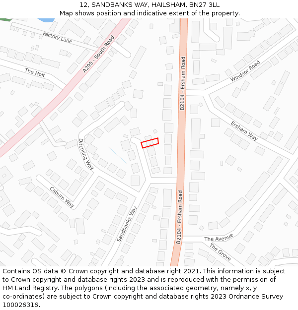 12, SANDBANKS WAY, HAILSHAM, BN27 3LL: Location map and indicative extent of plot