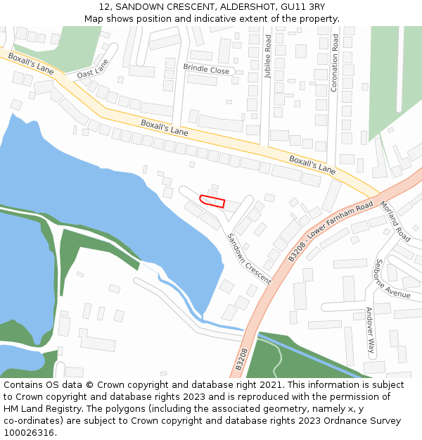 12, SANDOWN CRESCENT, ALDERSHOT, GU11 3RY: Location map and indicative extent of plot