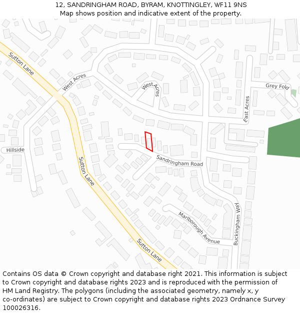 12, SANDRINGHAM ROAD, BYRAM, KNOTTINGLEY, WF11 9NS: Location map and indicative extent of plot