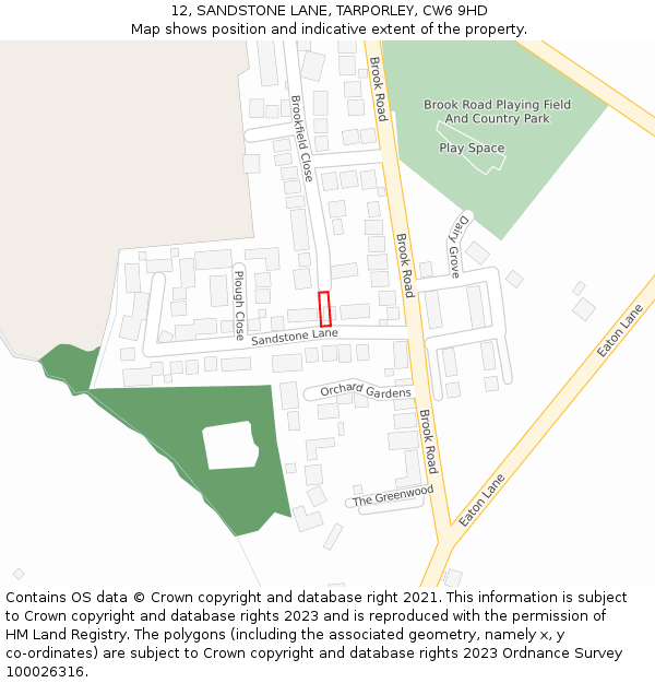 12, SANDSTONE LANE, TARPORLEY, CW6 9HD: Location map and indicative extent of plot