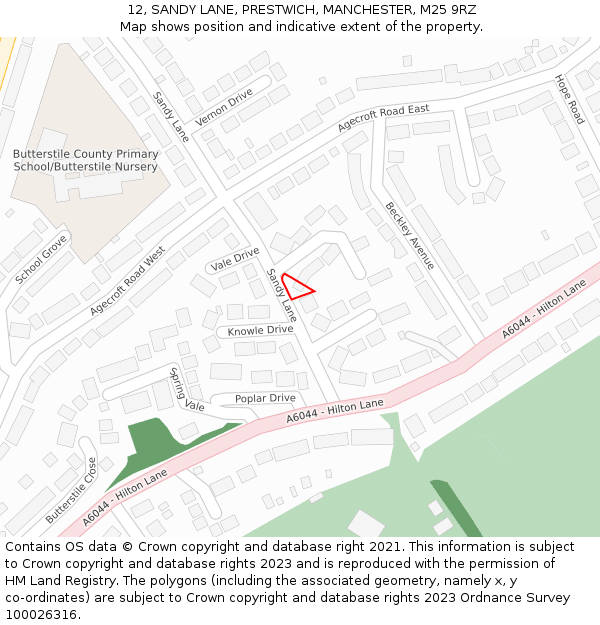 12, SANDY LANE, PRESTWICH, MANCHESTER, M25 9RZ: Location map and indicative extent of plot