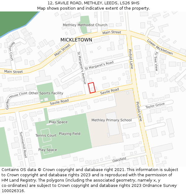 12, SAVILE ROAD, METHLEY, LEEDS, LS26 9HS: Location map and indicative extent of plot