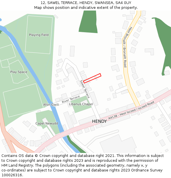 12, SAWEL TERRACE, HENDY, SWANSEA, SA4 0UY: Location map and indicative extent of plot