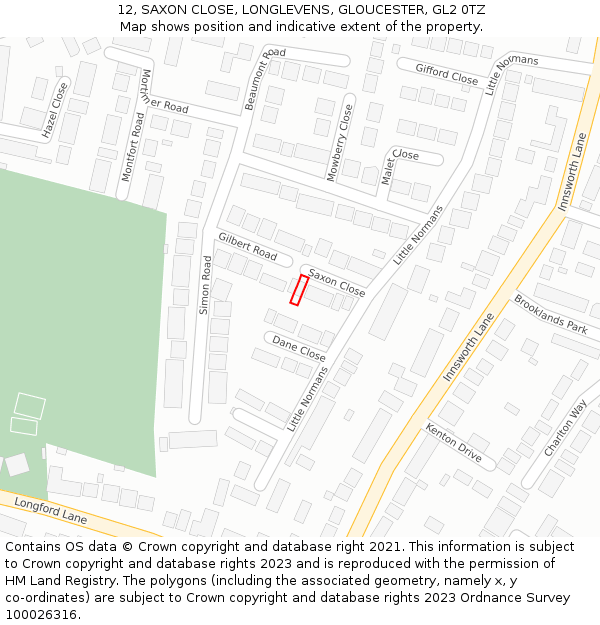 12, SAXON CLOSE, LONGLEVENS, GLOUCESTER, GL2 0TZ: Location map and indicative extent of plot