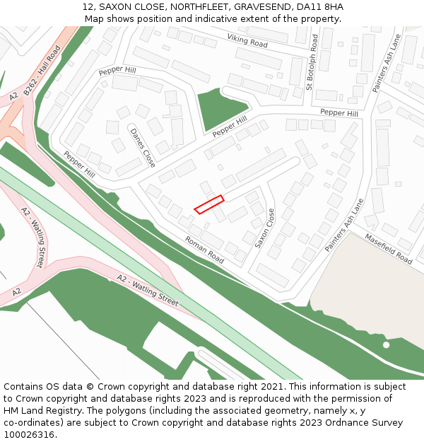 12, SAXON CLOSE, NORTHFLEET, GRAVESEND, DA11 8HA: Location map and indicative extent of plot