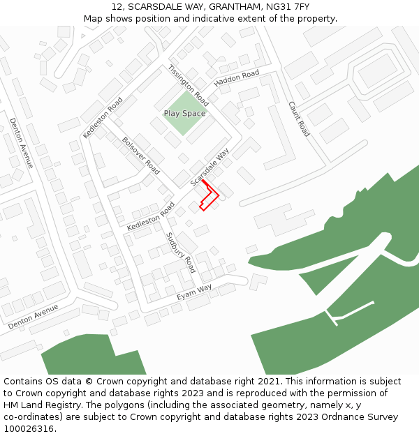 12, SCARSDALE WAY, GRANTHAM, NG31 7FY: Location map and indicative extent of plot