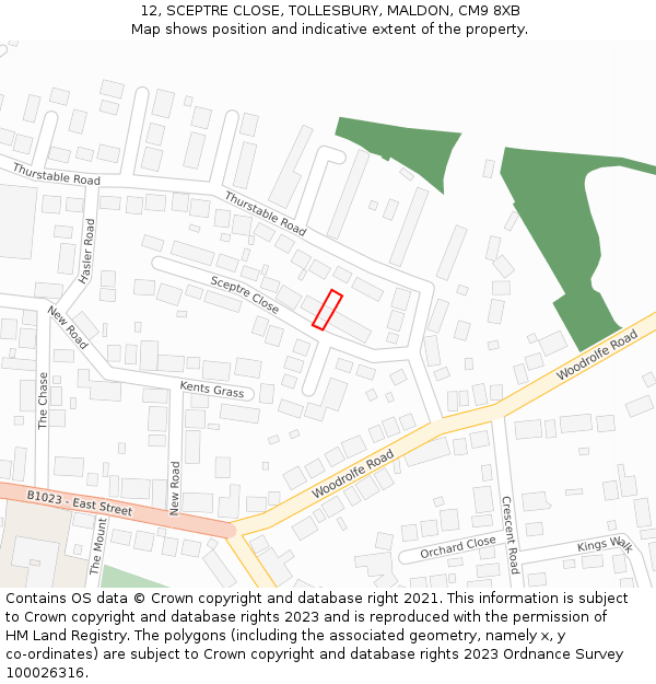 12, SCEPTRE CLOSE, TOLLESBURY, MALDON, CM9 8XB: Location map and indicative extent of plot