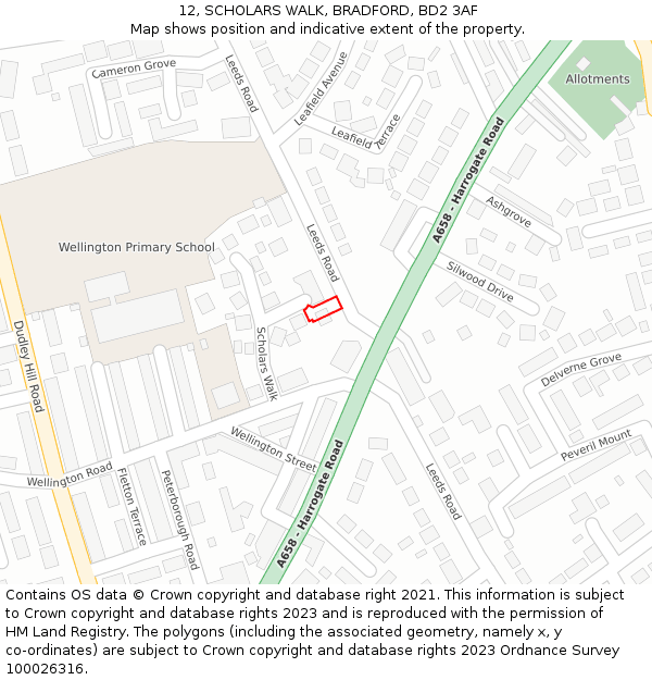 12, SCHOLARS WALK, BRADFORD, BD2 3AF: Location map and indicative extent of plot