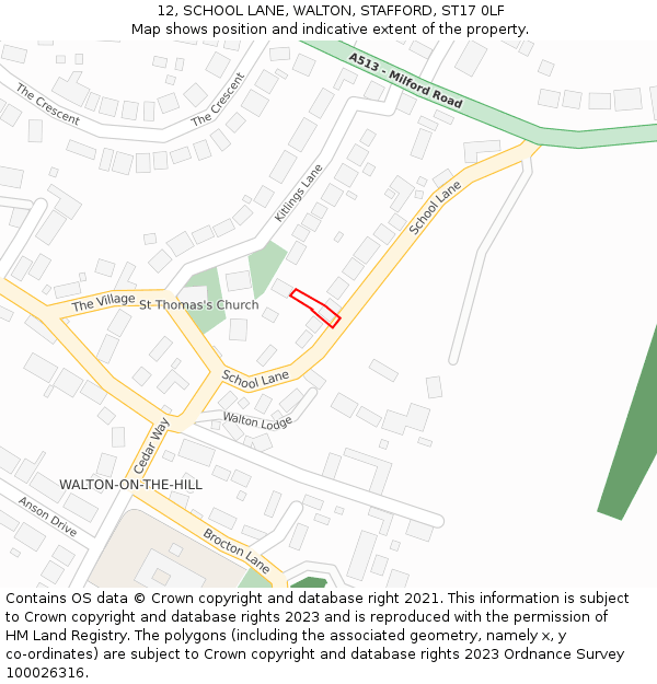 12, SCHOOL LANE, WALTON, STAFFORD, ST17 0LF: Location map and indicative extent of plot