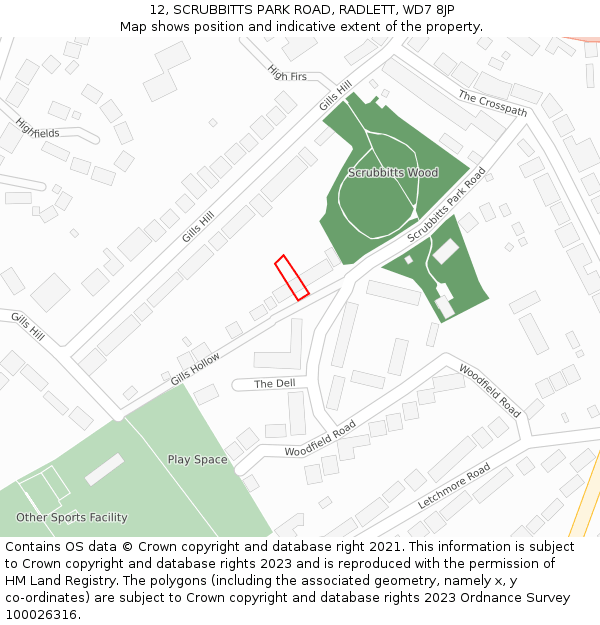 12, SCRUBBITTS PARK ROAD, RADLETT, WD7 8JP: Location map and indicative extent of plot