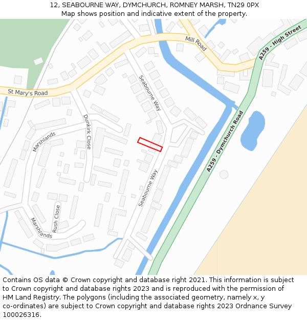 12, SEABOURNE WAY, DYMCHURCH, ROMNEY MARSH, TN29 0PX: Location map and indicative extent of plot