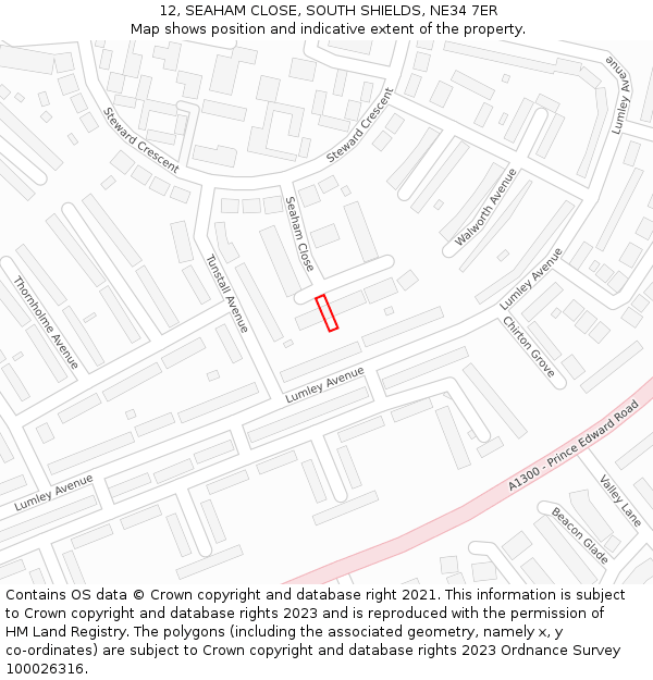12, SEAHAM CLOSE, SOUTH SHIELDS, NE34 7ER: Location map and indicative extent of plot