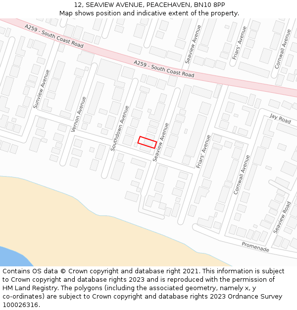 12, SEAVIEW AVENUE, PEACEHAVEN, BN10 8PP: Location map and indicative extent of plot