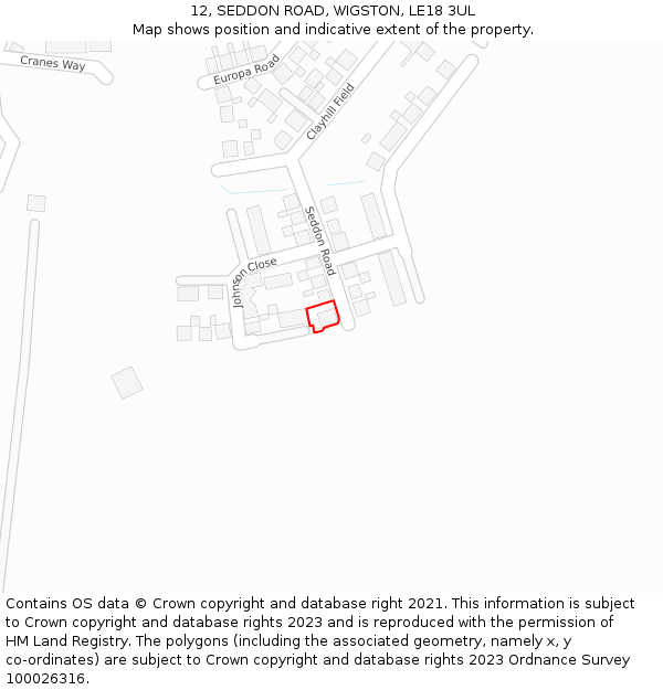 12, SEDDON ROAD, WIGSTON, LE18 3UL: Location map and indicative extent of plot
