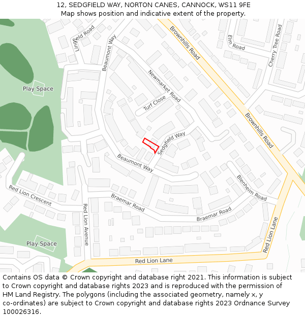 12, SEDGFIELD WAY, NORTON CANES, CANNOCK, WS11 9FE: Location map and indicative extent of plot