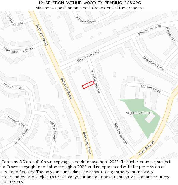 12, SELSDON AVENUE, WOODLEY, READING, RG5 4PG: Location map and indicative extent of plot